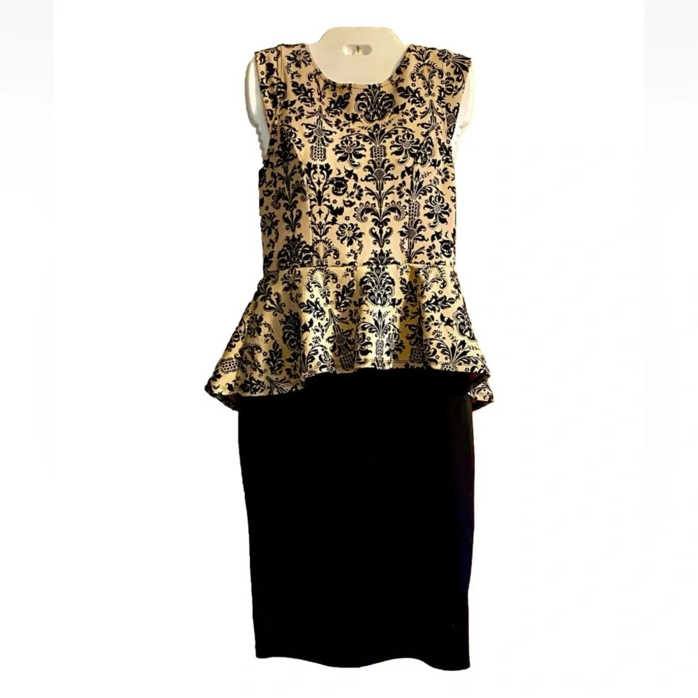 Iris Los Angeles Black Gold/beige Floral dress size Medium Sheer Lace Back Sz L